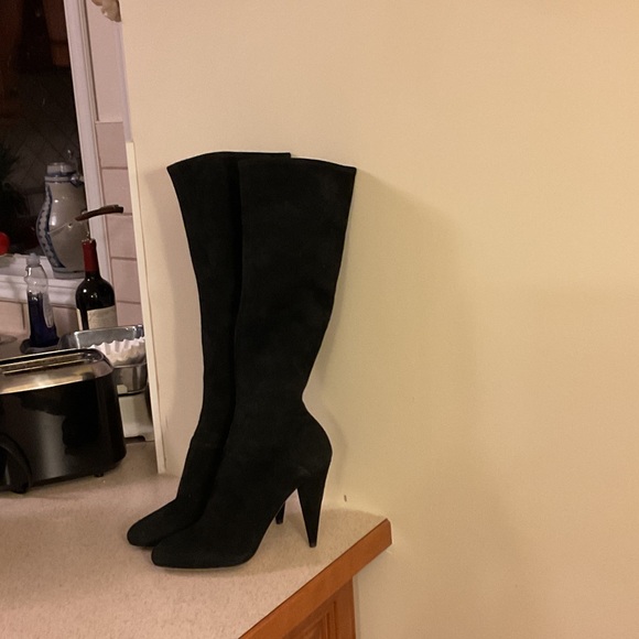 Prada Shoes - Prada Black Suede Cone Heel Knee Boot